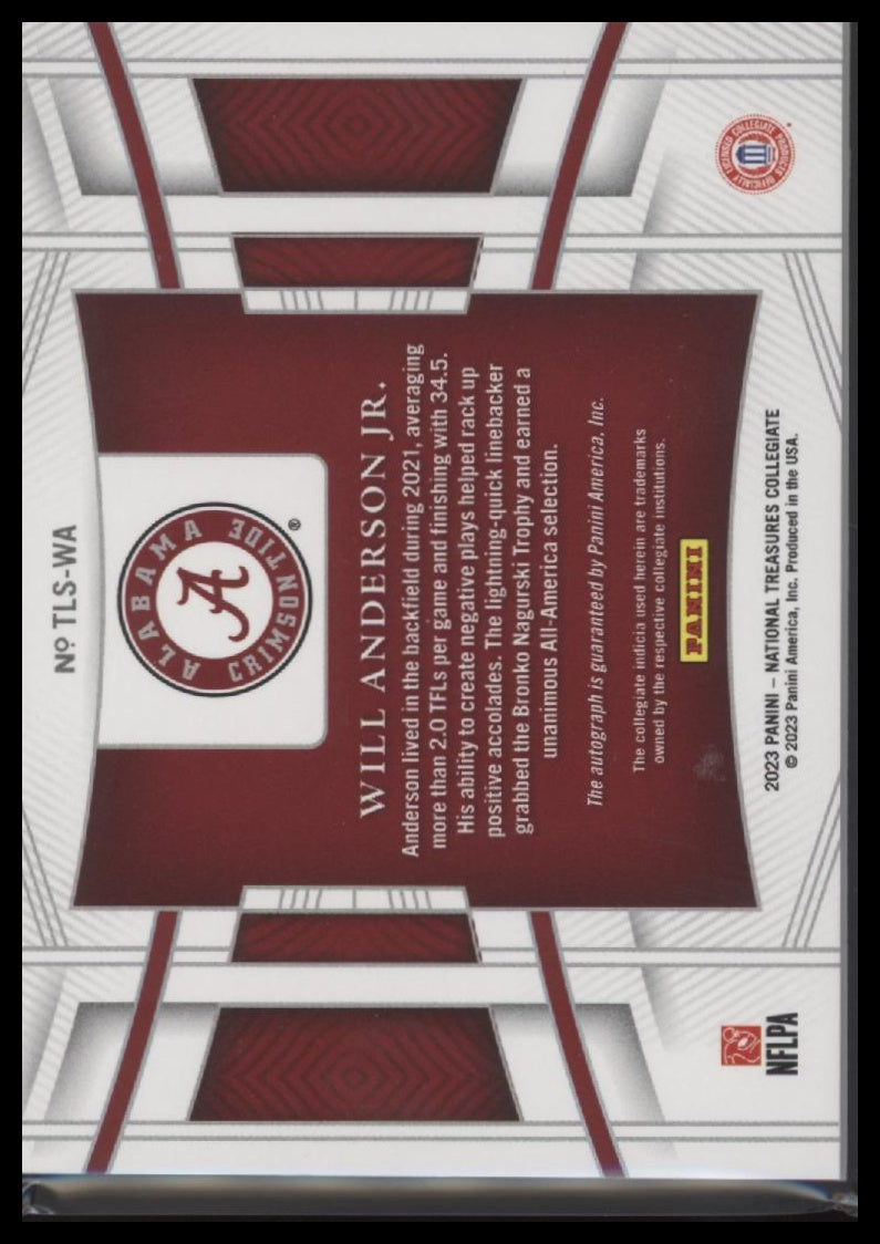 2023 Panini National Treasures Collegiate Team Logo Auto Will Anderson