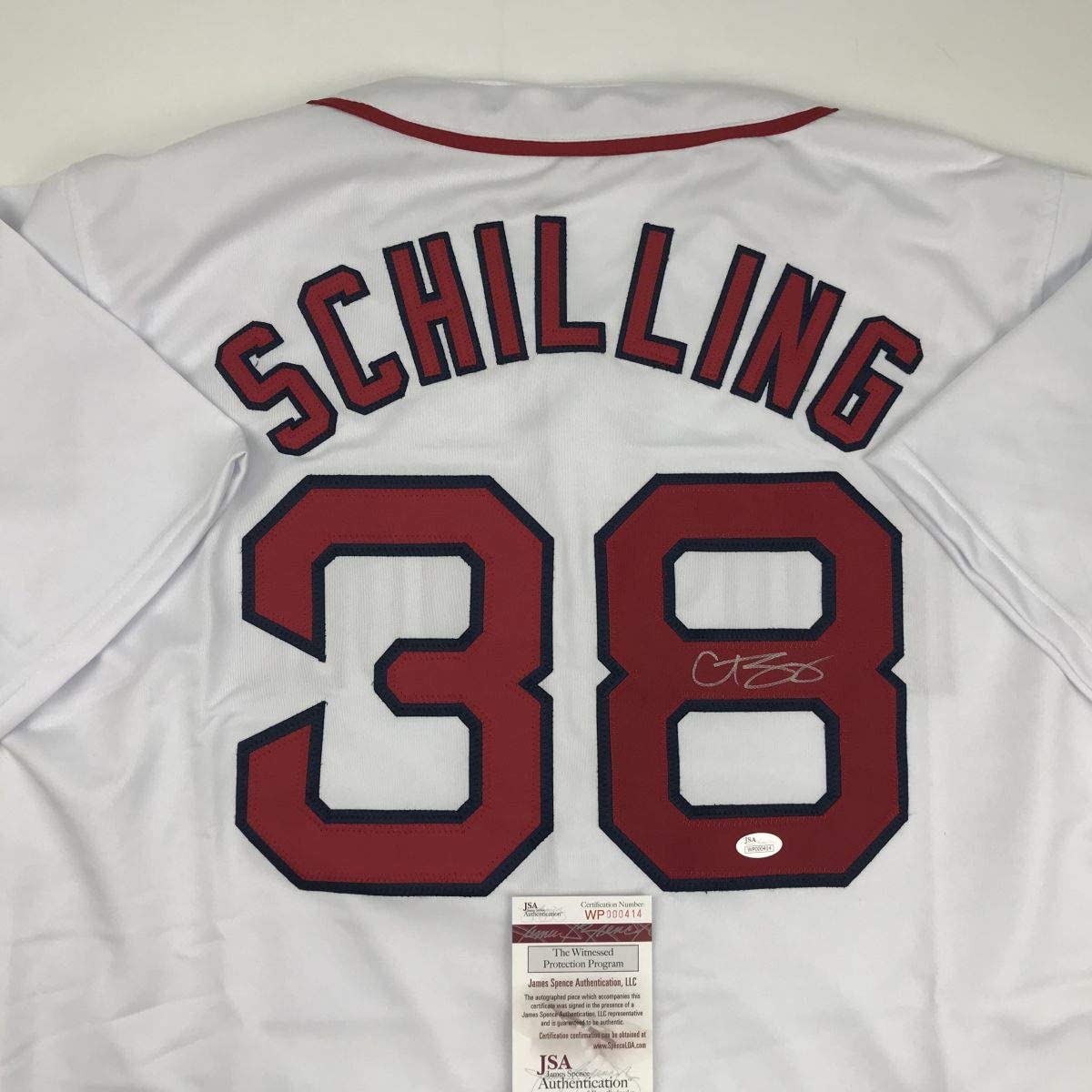 Autographed/Signed Curt Schilling Boston White Baseball Jersey JSA COA
