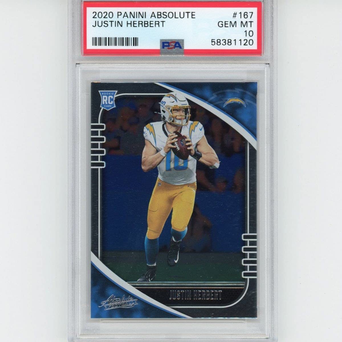 Graded 2020 Panini Absolute Justin Herbert #167 Rookie RC Football Card PSA 10 Gem Mint