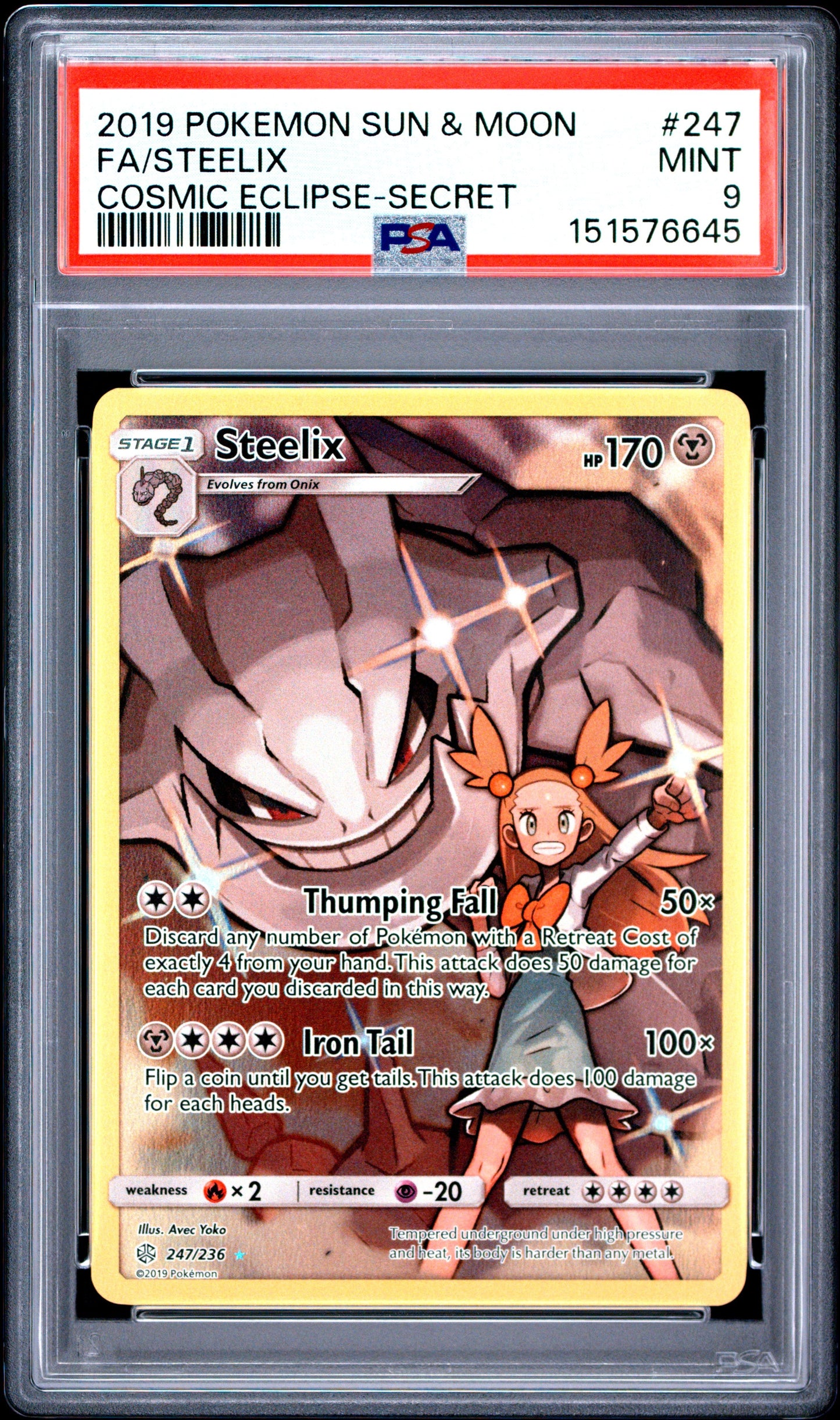 2019 Pokemon Sun & Moon Cosmic Eclipse-Secret Fa/Steelix 9 PSA #247