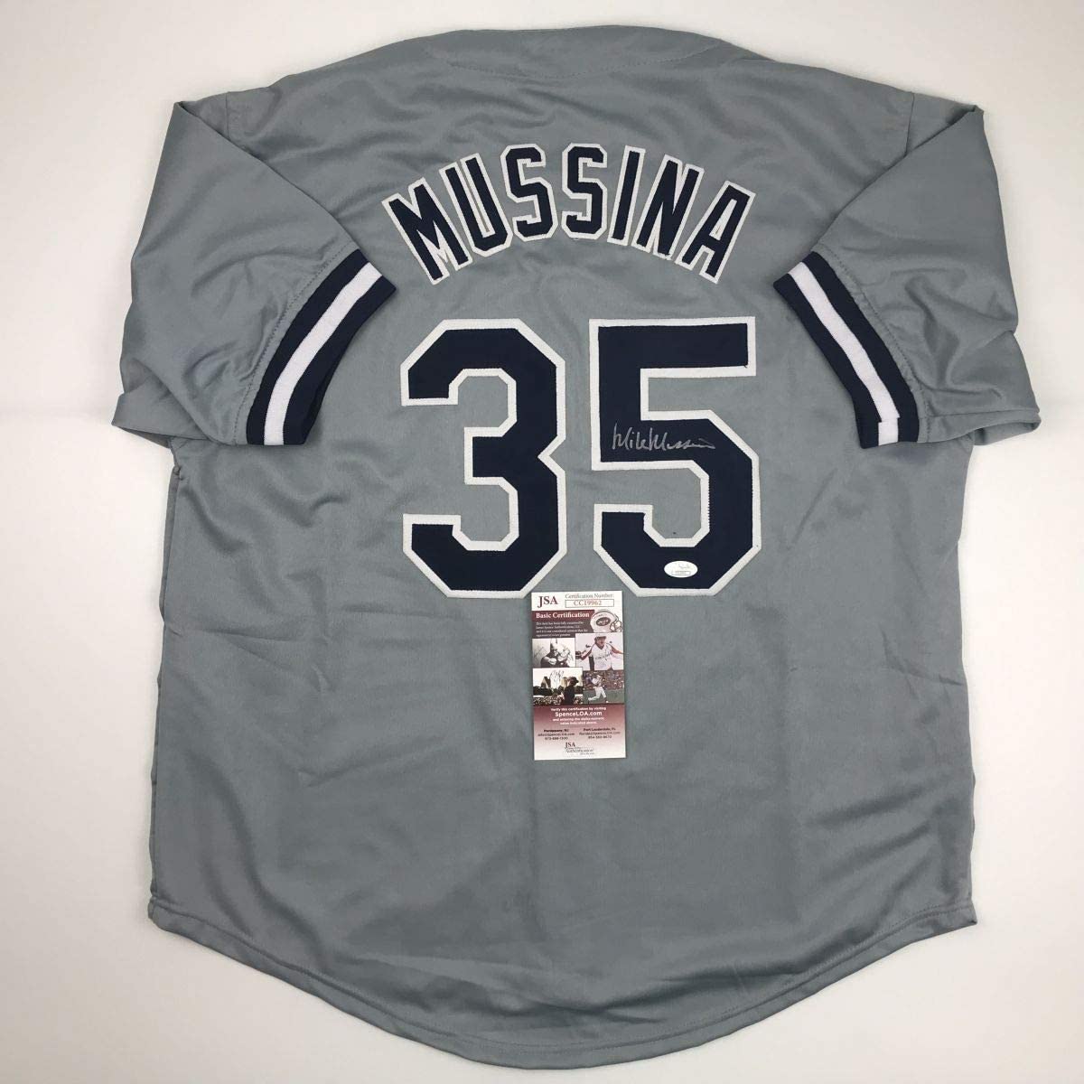Autographed/Signed Mike Mussina New York Grey Baseball Jersey JSA COA