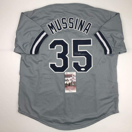 Autographed/Signed Mike Mussina New York Grey Baseball Jersey JSA COA