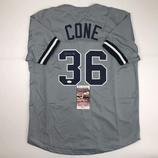 Autographed/Signed David Cone New York Grey Baseball Jersey JSA COA