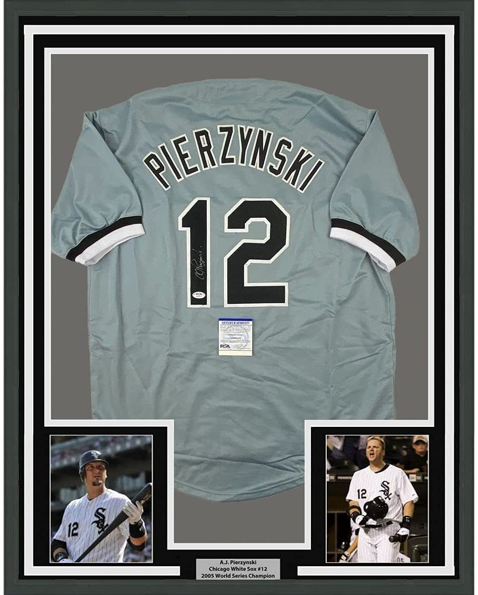 Framed Autographed/Signed AJ A.J. Pierzynski 35x39 Chicago Grey Baseball Jersey PSA/DNA COA