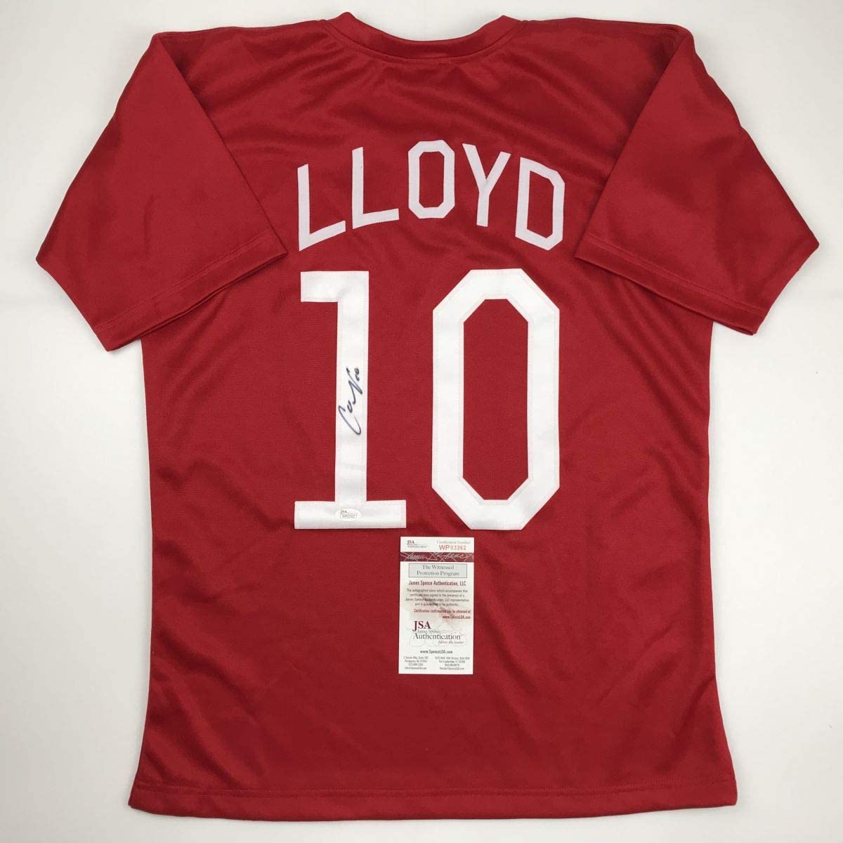 Autographed/Signed Carli Lloyd Red Soccer Team USA World Cup Jersey JSA COA