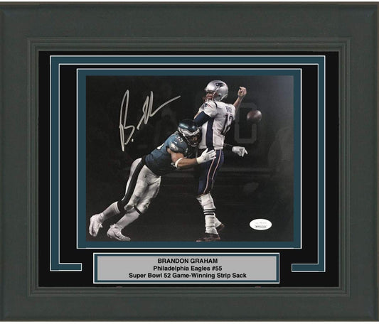 Framed Autographed/Signed Brandon Graham Philadelphia Eagles Spotlight Game Winning Strip Sack Fumble vs. Tom Brady Super Bowl LII 52 Champions 8x10 Football Photo JSA COA