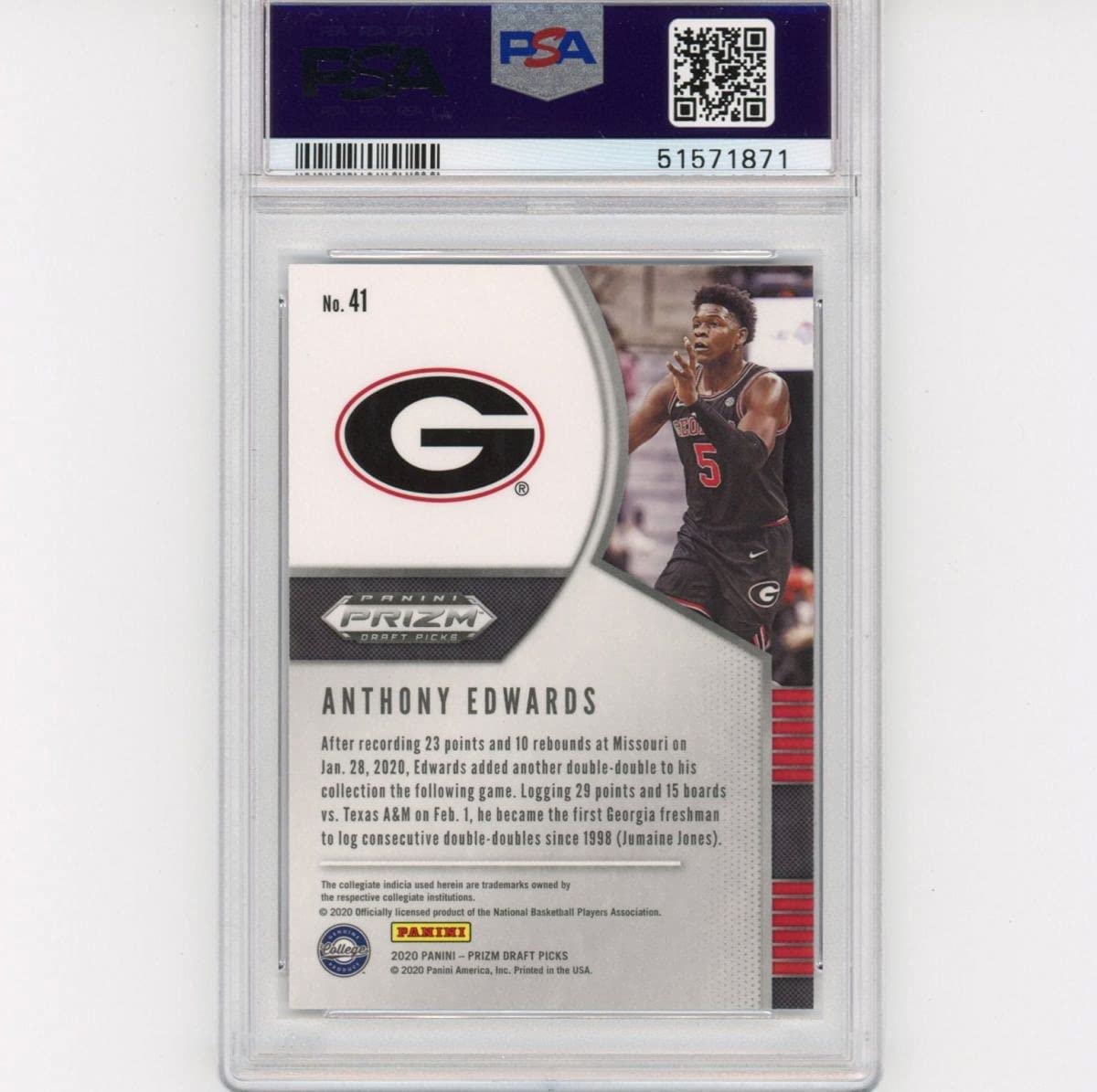 Graded 2020-21 Panini Prizm DP Draft Picks Anthony Edwards #41 Rookie RC Basketball Card PSA 10 Gem Mint