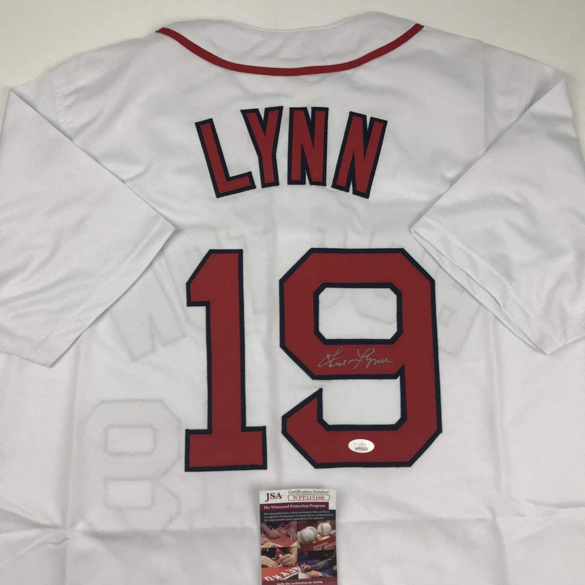 Autographed/Signed Fred Lynn Boston White Baseball Jersey JSA COA