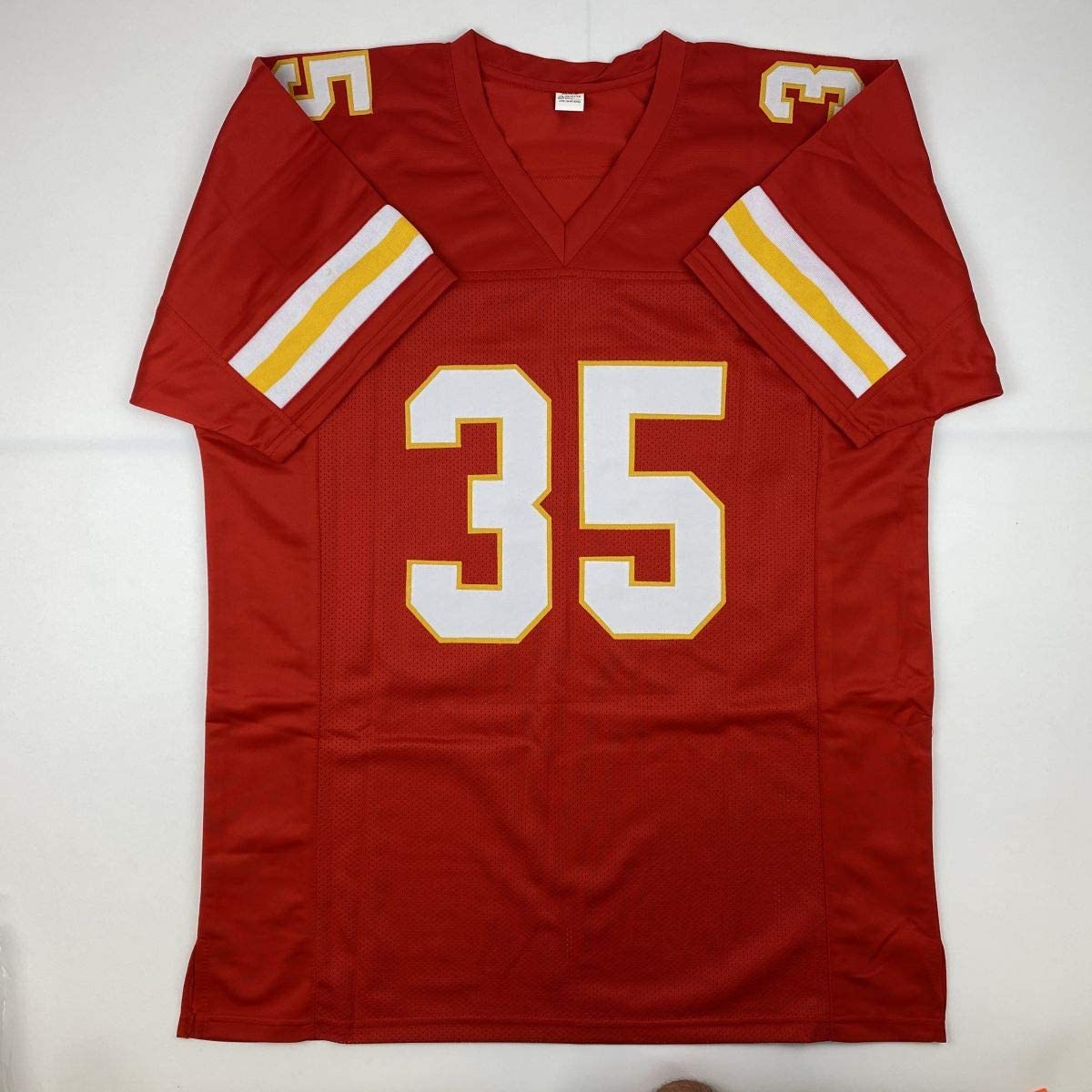 Autographed/Signed Christian Okoye Kansas City Red Football Jersey JSA COA