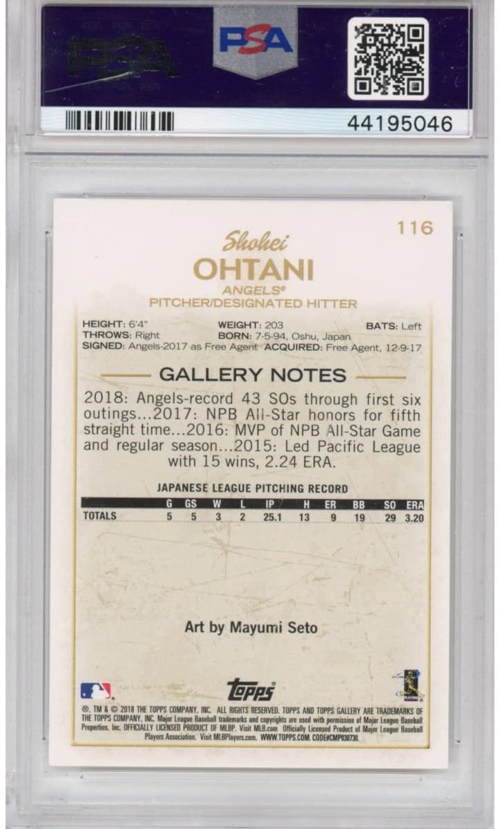 Graded 2018 Topps Gallery Shohei Ohtani #116 Rookie RC Baseball Card PSA 10 Gem Mint