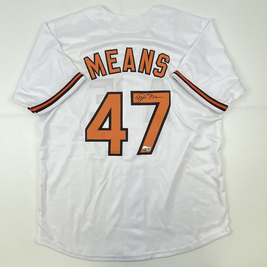 Autographed/Signed John Means Baltimore White Baseball Jersey Beckett BAS COA
