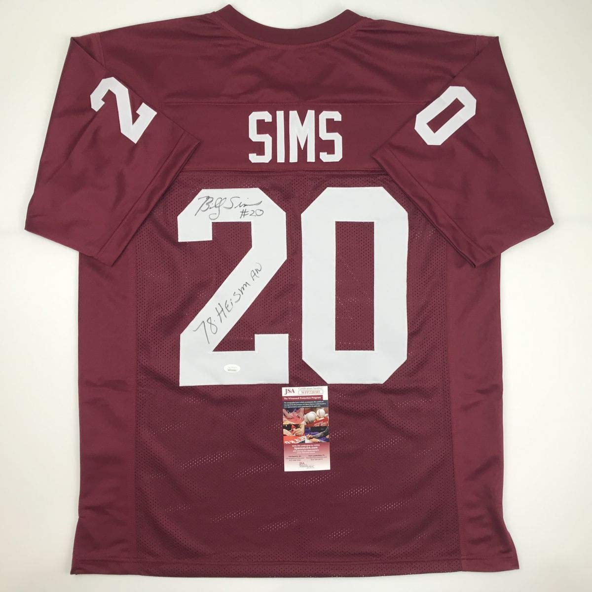 Autographed/Signed Billy Sims 78 Heisman Oklahoma Maroon College Football Jersey JSA COA