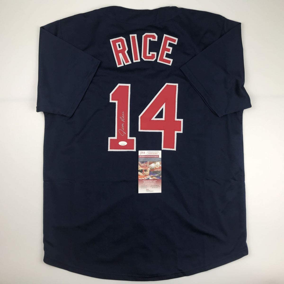 Autographed/Signed Jim Rice Boston Blue Baseball Jersey JSA COA - Golden Apple Comics