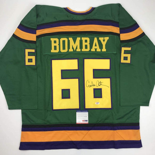 Autographed/Signed Emilio Estevez Gordon Bombay The Mighty Ducks Green Hockey Jersey PSA/DNA COA