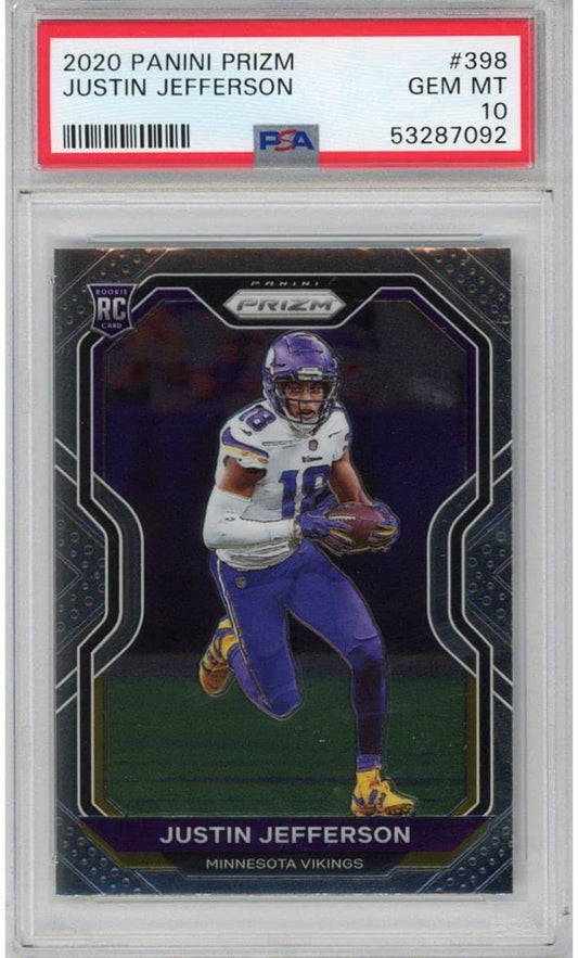 Graded 2020 Panini Prizm Justin Jefferson #398 Rookie RC Football Card PSA 10 Gem Mint
