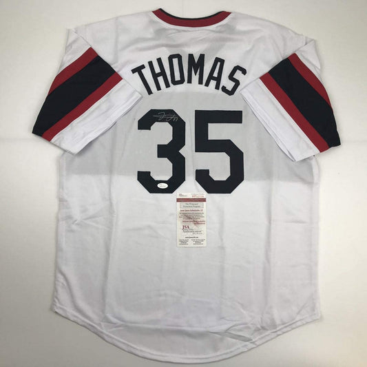Autographed/Signed Frank Thomas Chicago Retro White Baseball Jersey JSA COA