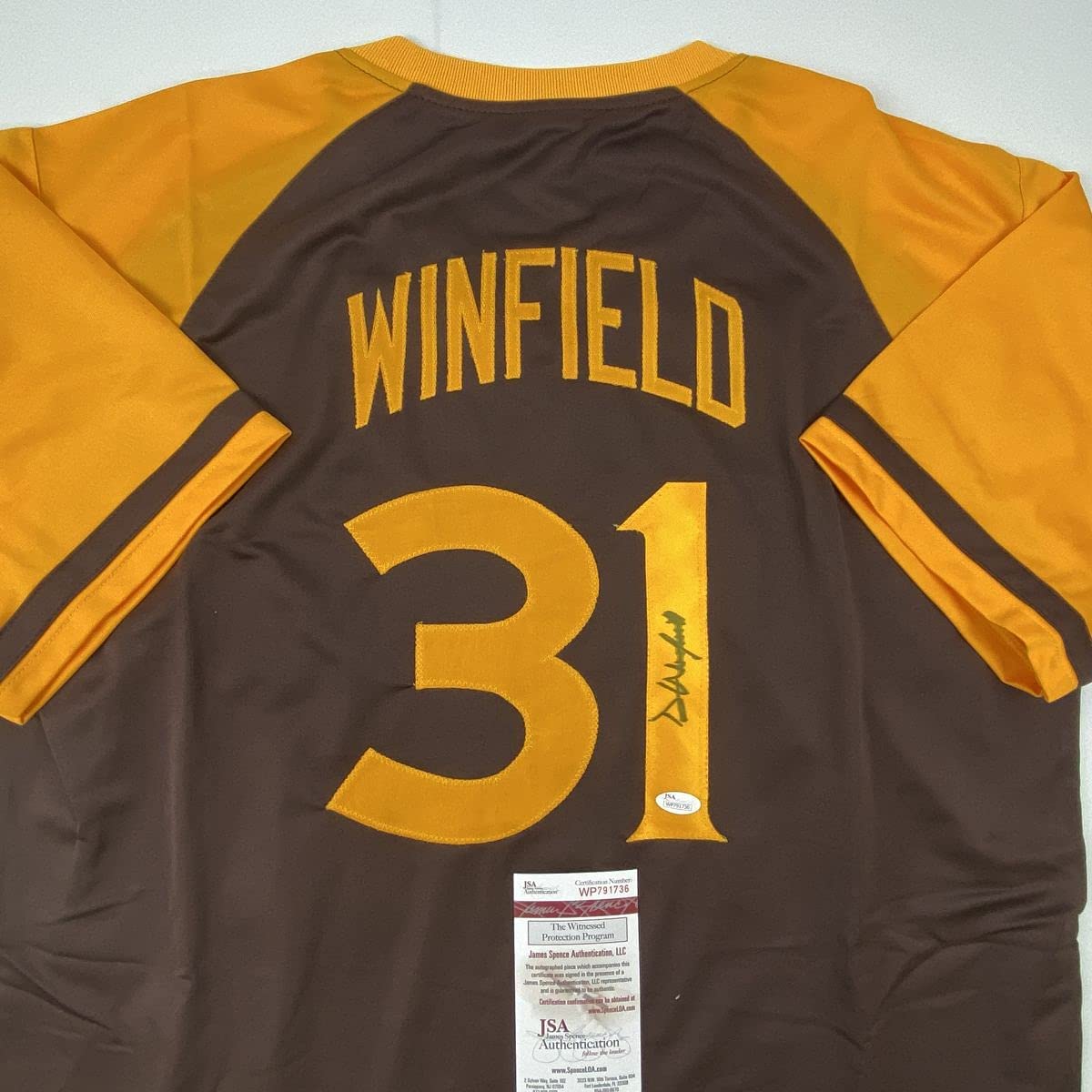 Autographed/Signed Dave Winfield San Diego Brown Retro Baseball Jersey JSA COA