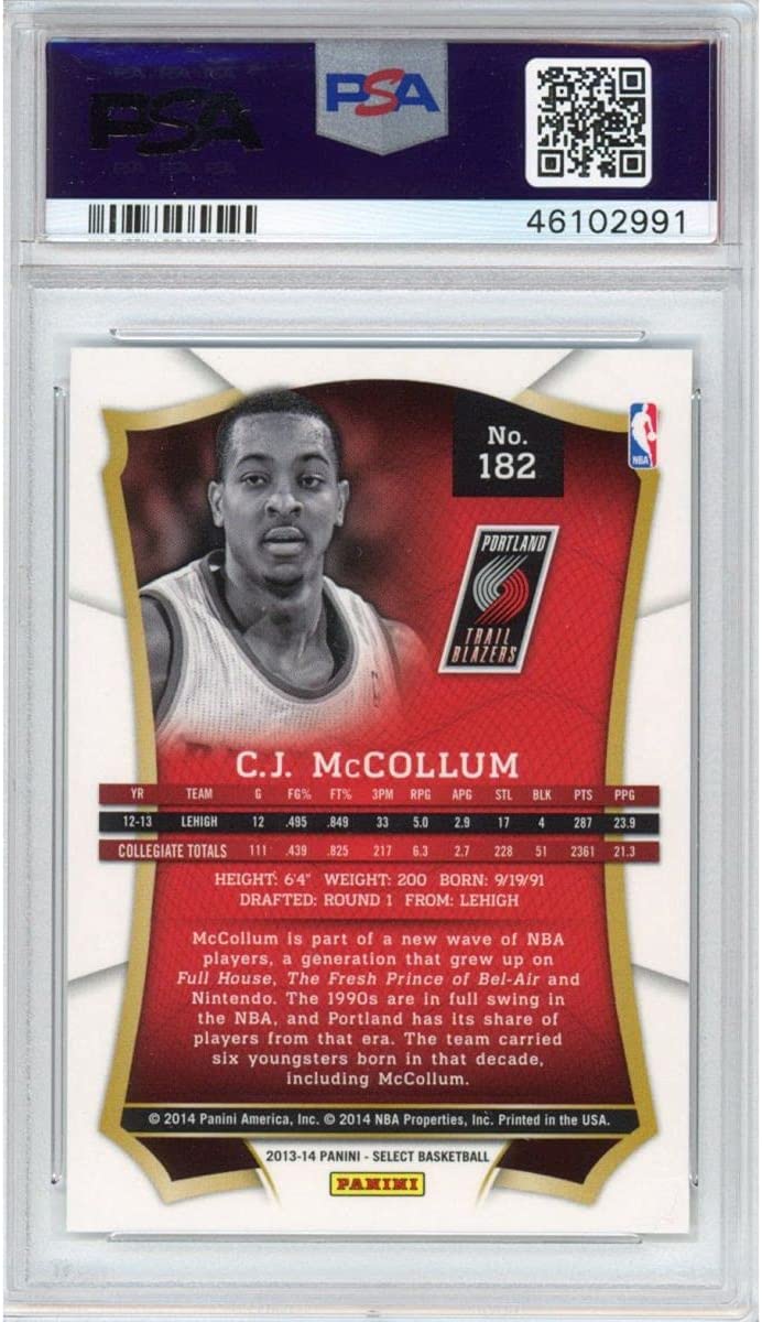 Graded 2013-14 Panini Select CJ C.J. McCollum #182 Rookie RC Basketball Card PSA 10 Gem Mint