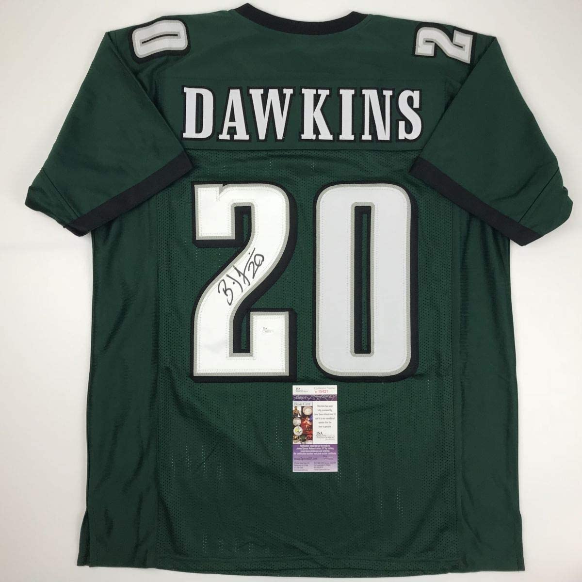 Autographed/Signed Brian Dawkins Philadelphia Green Football Jersey JSA COA