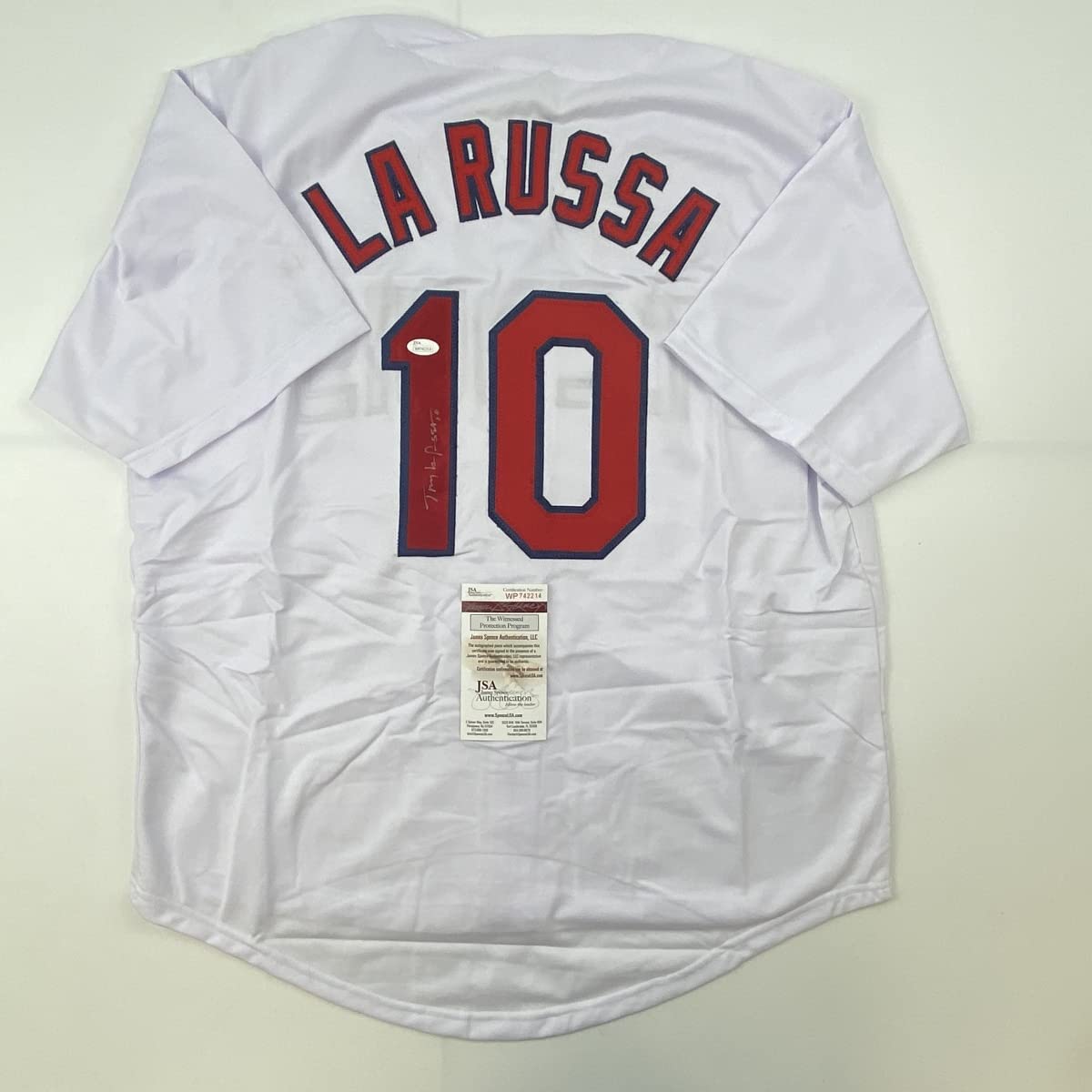 Autographed/Signed Tony La Russa St. Louis White Baseball Jersey JSA COA