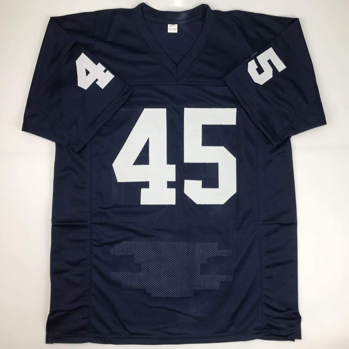 Autographed/Signed Rudy Ruettiger Notre Dame Blue Stat College Football Jersey JSA COA