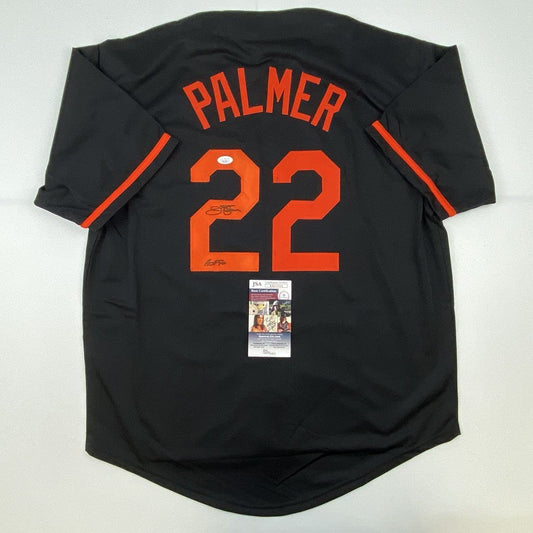 Autographed/Signed Jim Palmer HOF 1990 Baltimore Black Baseball Jersey JSA COA