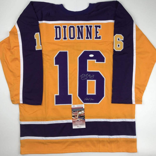 Autographed/Signed Marcel Dionne HOF 92 Los Angeles LA Yellow Hockey Jersey JSA COA - Golden Apple Comics