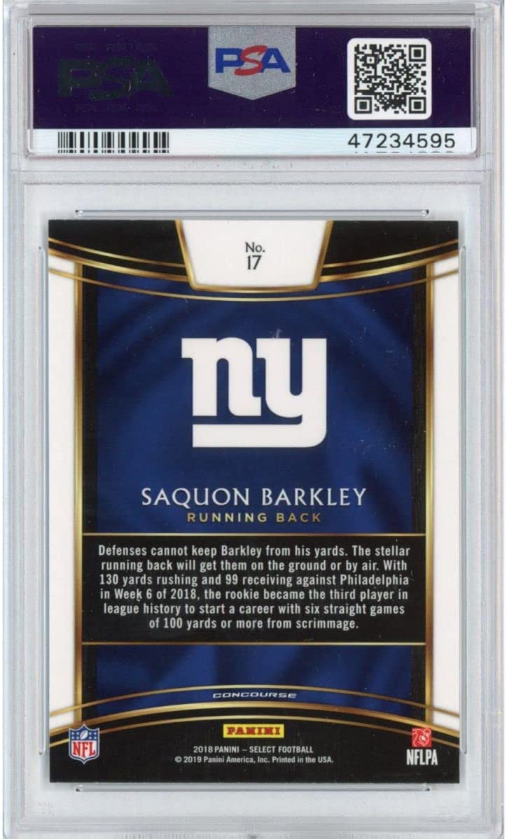 Graded 2018 Panini Select Saquon Barkley #17 Rookie RC Football Card PSA 10 Gem Mint