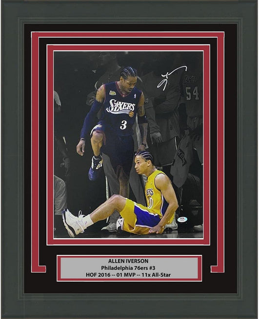 Framed Autographed/Signed Allen Iverson Spotlight Tyronn Lou Step-Over Philadelphia 76ers Sixers 16x20 Basketball Photo PSA/DNA COA