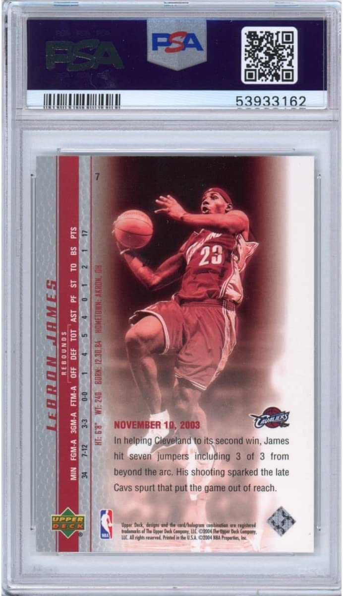 Graded 2003-04 Upper Deck UD LeBron James #7 Phenomenal Beginning Rookie RC Basketball Card PSA 10 Gem Mint