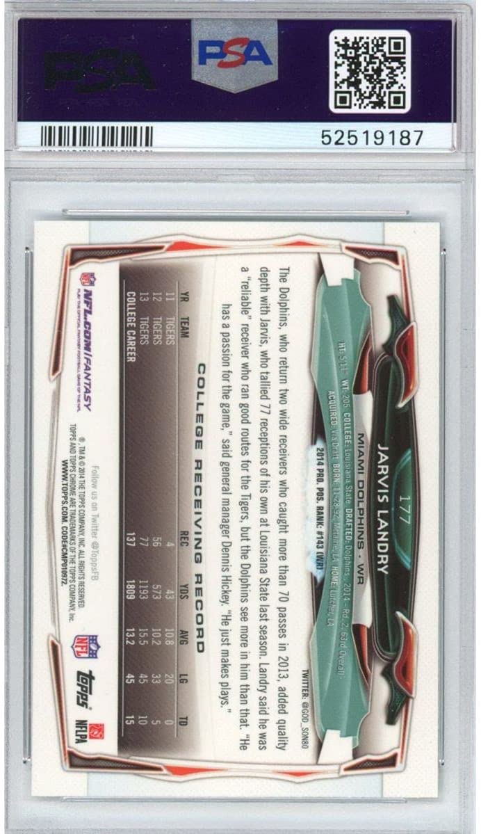 Graded 2014 Topps Chrome Jarvis Landry #177 Running Rookie RC Football Card PSA 10 Gem Mint - Golden Apple Comics