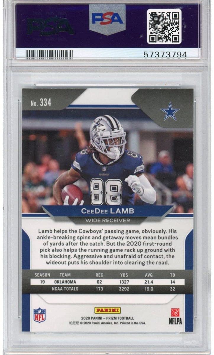 Graded 2020 Panini Prizm CeeDee Lamb #334 Rookie RC Football Card PSA 10 Gem Mint