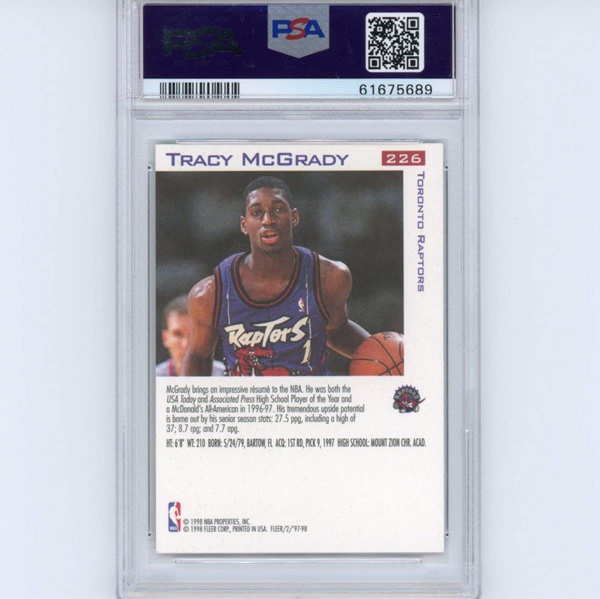 Graded 1997-98 Fleer Tracy McGrady #226 Rookie RC Basketball Card PSA 10 Gem Mint