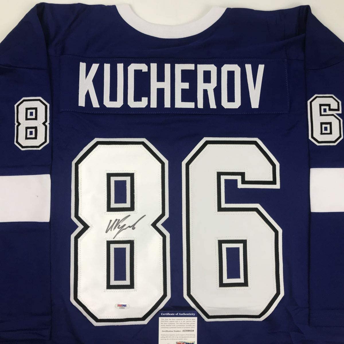 Autographed/Signed Nikita Kucherov Tampa Bay Blue Hockey Jersey PSA/DNA COA