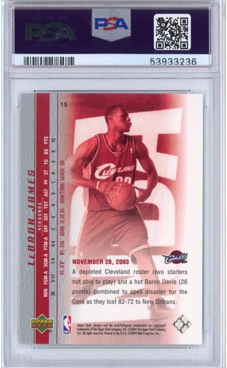Graded 2003-04 Upper Deck UD LeBron James #15 Phenomenal Beginning Rookie RC Basketball Card PSA 10 Gem Mint