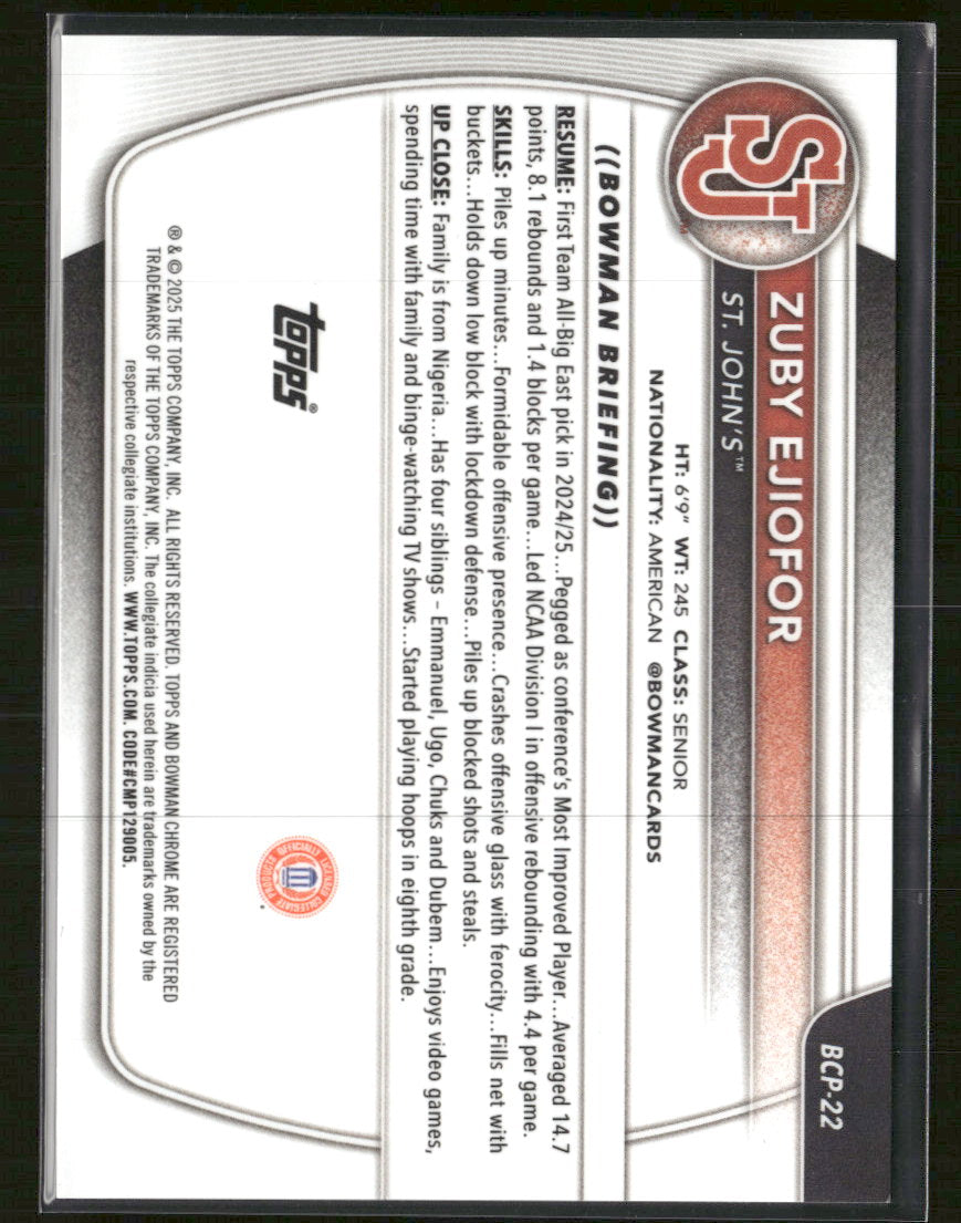 2025-26 Bowman Prospects Black Geometric Refractor Zuby Ejiofor #/10 #BCP-22
