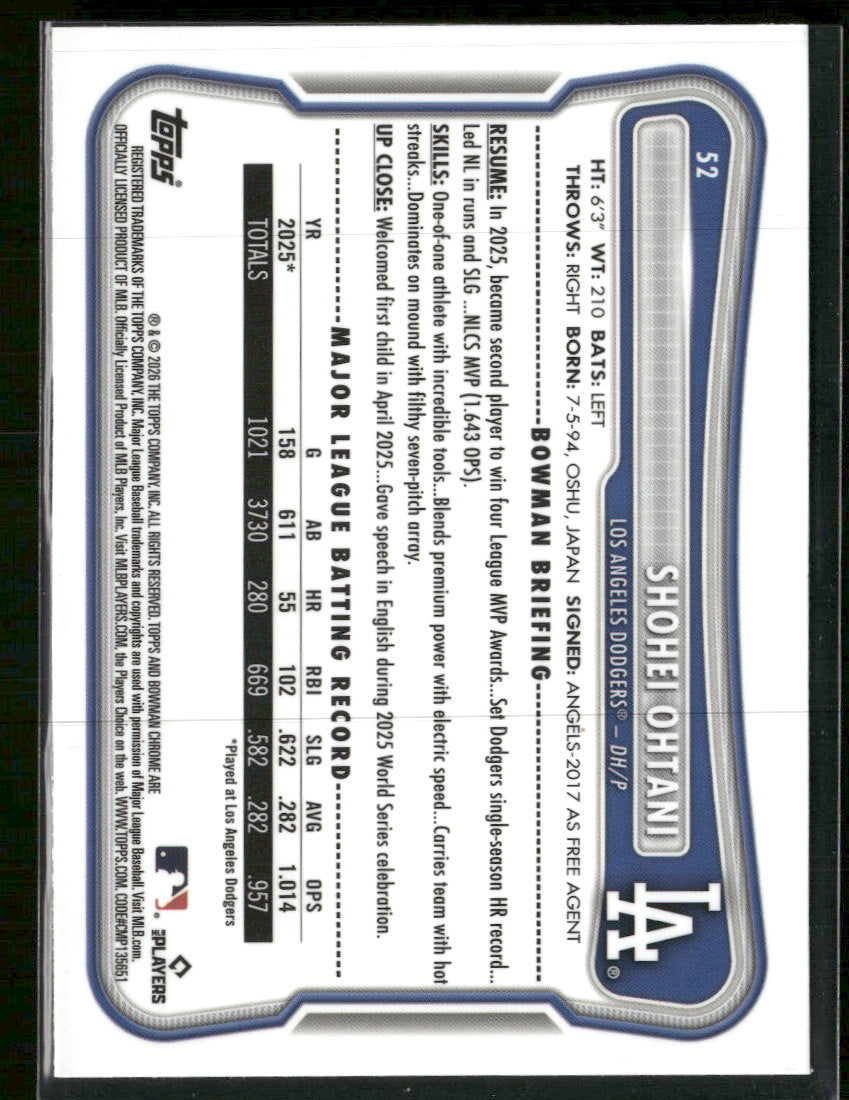 2026 Bowman Chrome Mojo Refractors Shohei Ohtani #52