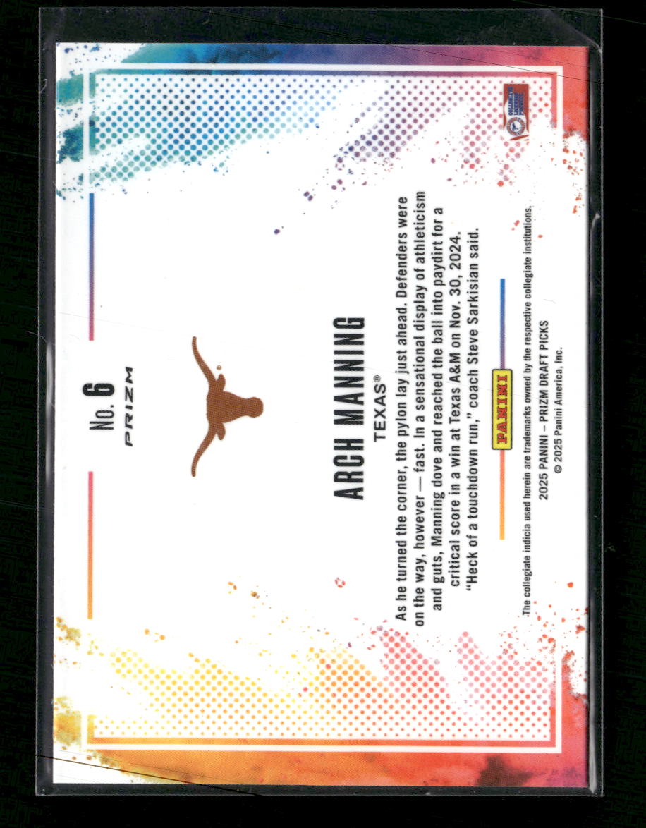 2025 Panini Prizm Draft Picks Black Color Blast Arch Manning #6