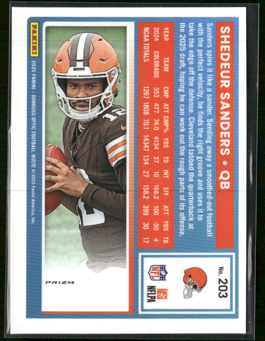 2025 Donruss Optic Teal Velocity Shedeur Sanders Rookie #203
