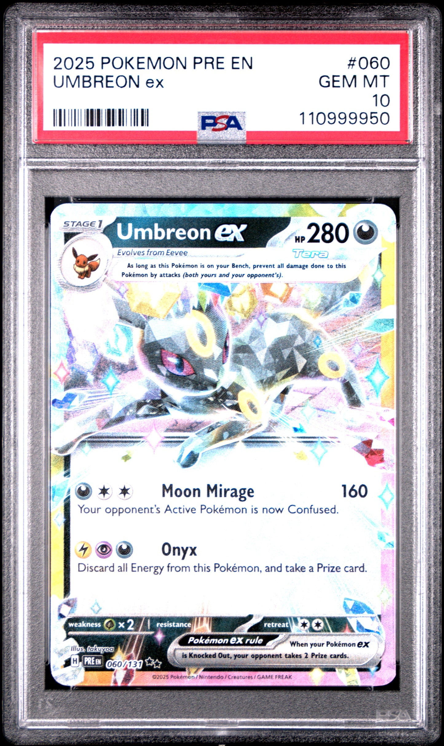 2025 Pokemon Pre En-Prismatic Evolutions Umbreon Ex 10 PSA #060