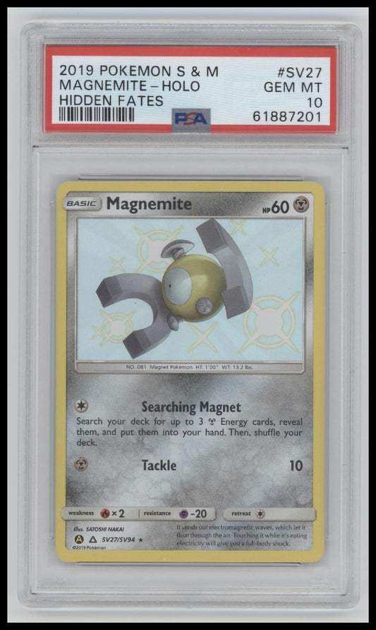 2019 Pokemon Sun & Moon Hidden Fates Magnemite-Holo 10 PSA #SV27