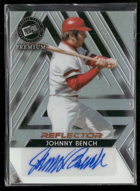 2024 Leaf Press Pass Reflector #/35 Johnny Bench Auto #BA-JB1
