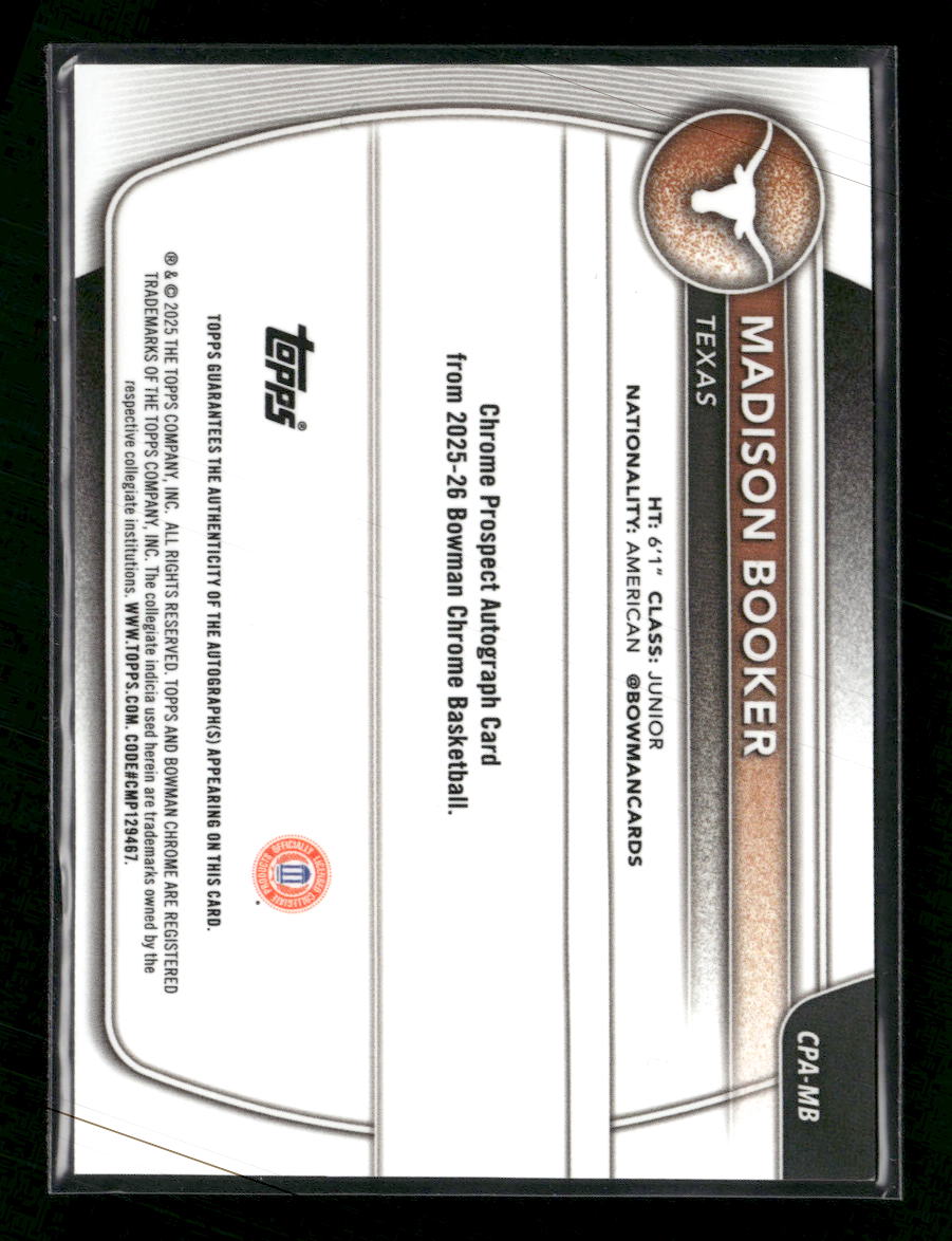 2025-26 Bowman Chrome Prospects Yellow Refractor Madison Booker #/75 #BCP-15