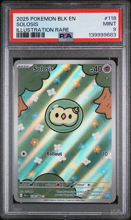 2025 Pokemon Blk En-Black Bolt Illustration Rare Solosis 9 PSA #118
