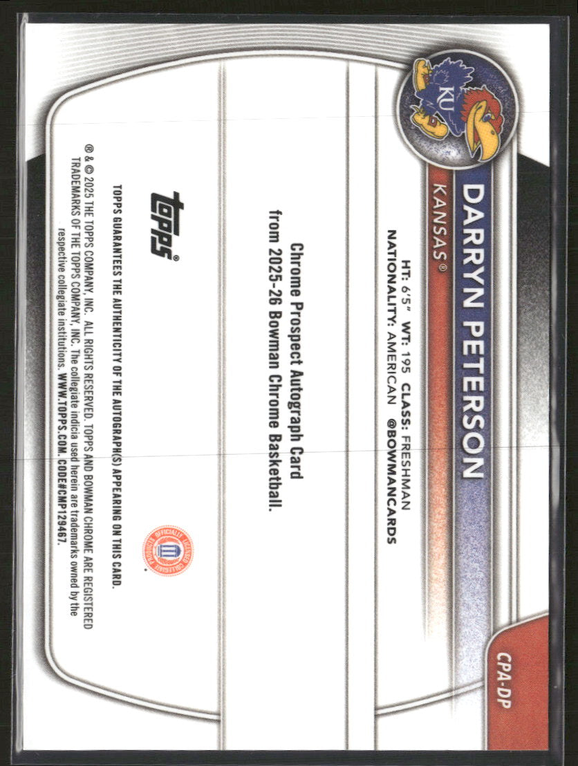 2025-26 Bowman Chrome Prospect Gold Geometric Darryn Peterson #/50 Auto #CPA-DP