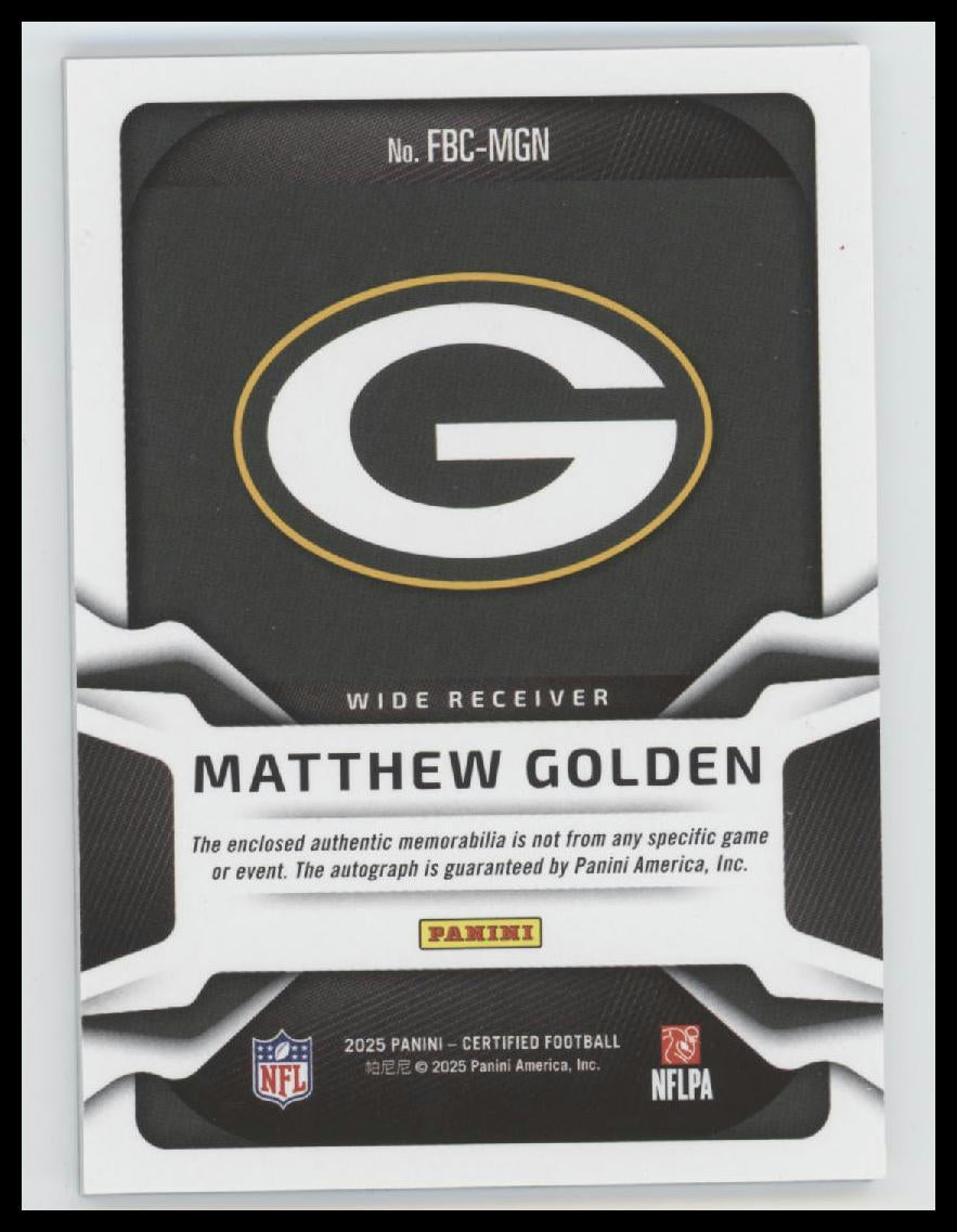 2025 Panini Certified Freshman Fabric Teal Matthew Golden #/199 Auto #FBC-MGN