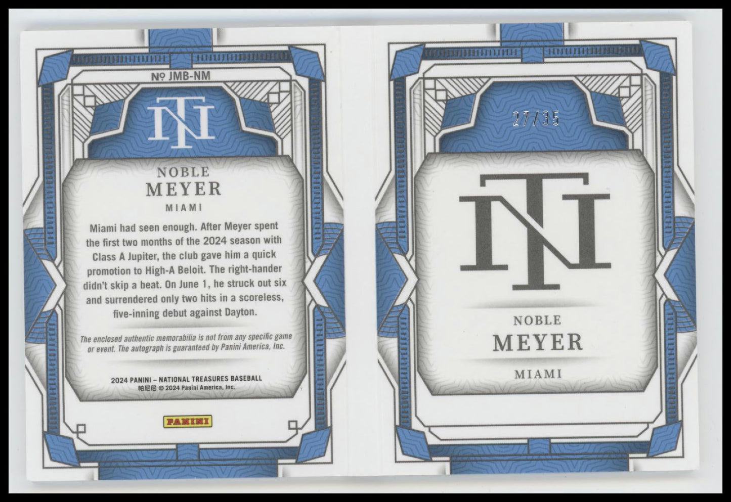 2024 Panini National Treasures Jumbol Booklet Noble Meyer #/35 Auto #JMB-NM