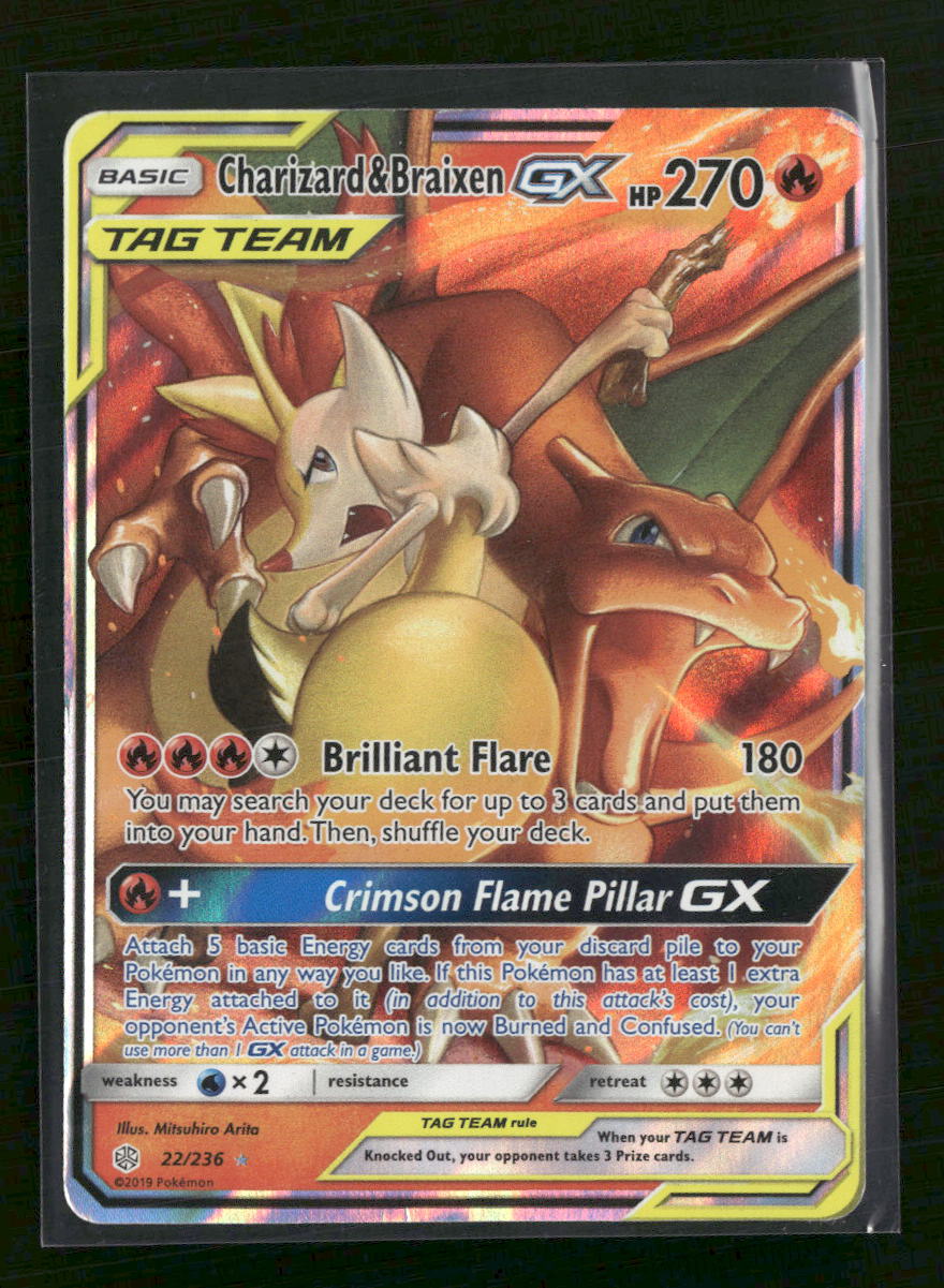 SM - Cosmic Eclipse Charizard & Braixen GX #22/236 *Damaged*