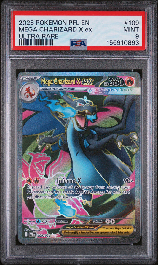 2025 Pokemon Pfl En-Phantasmal Flames Ultra Rare Mega Charizard X Ex 9 PSA #109