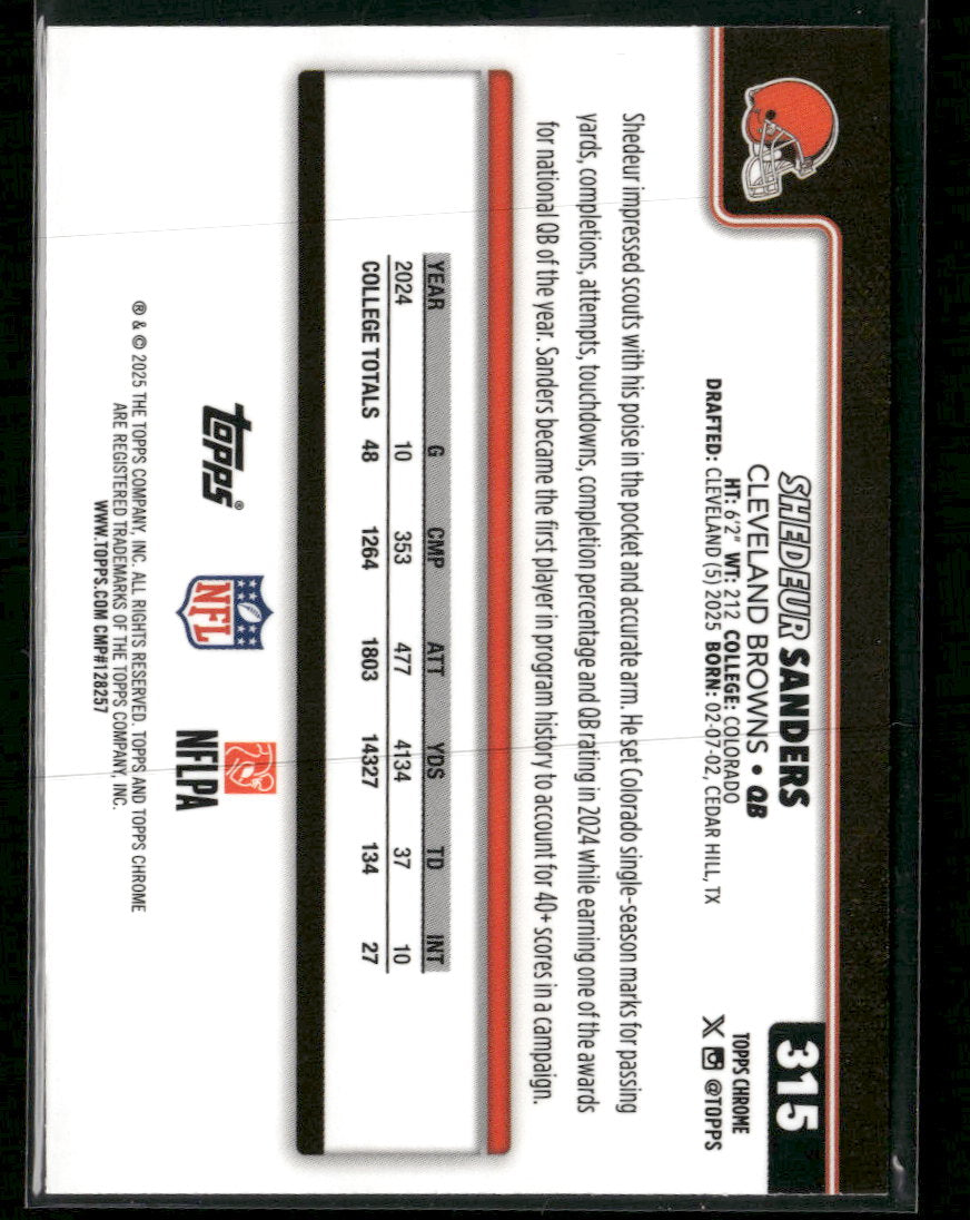 2025 Topps Chrome Football Leather Refractor Shedeur Sanders Rookie #315